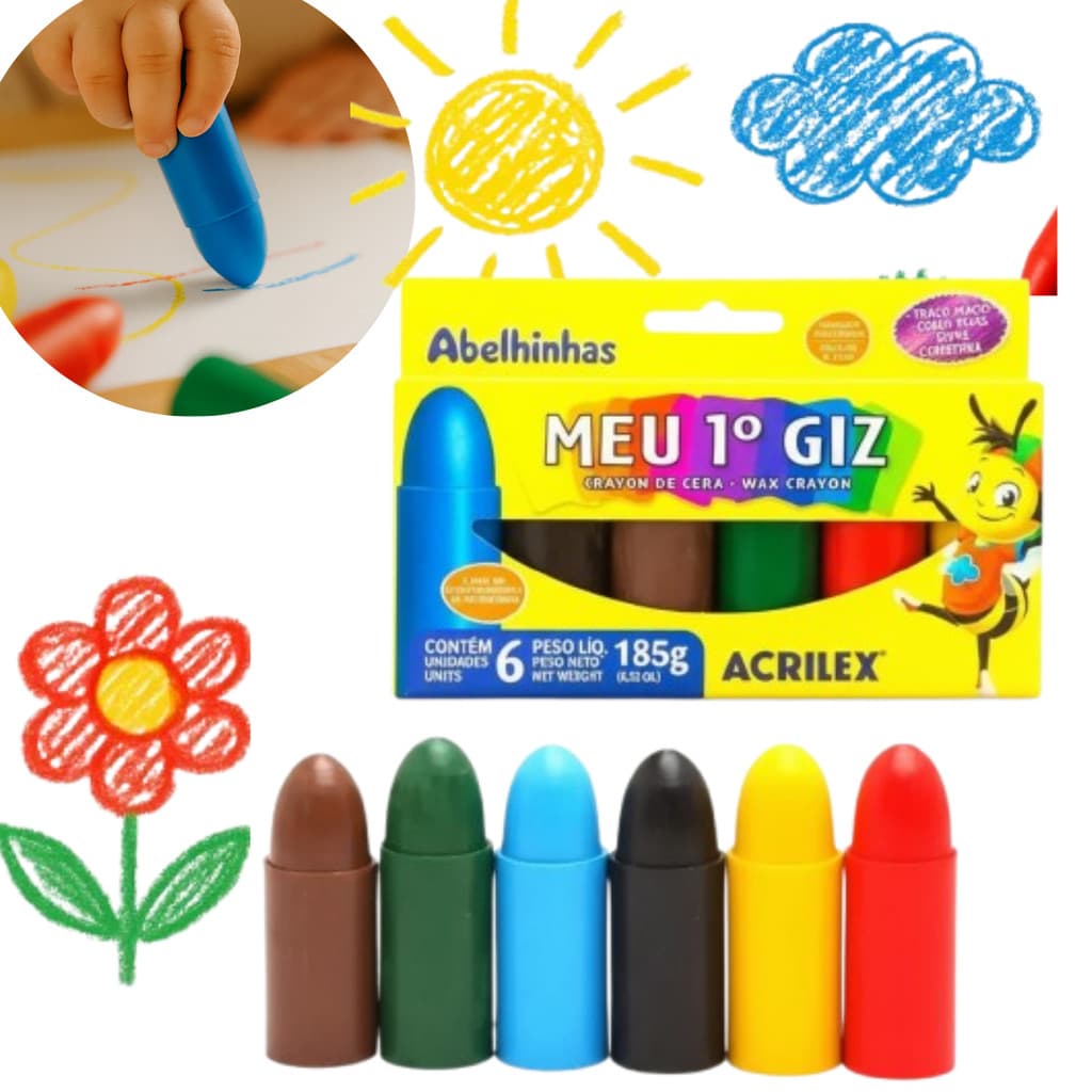 Giz De Cera Infantil Meu Primeiro Giz 6 Cores Acrilex Gizão
