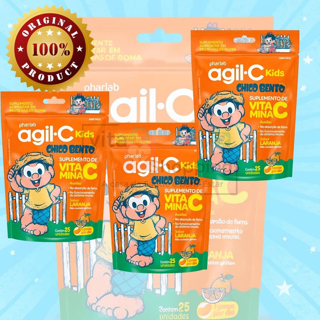 Kit 3 Vitaminas Goma Agil.C Kids Infantil Imunidade Laranja