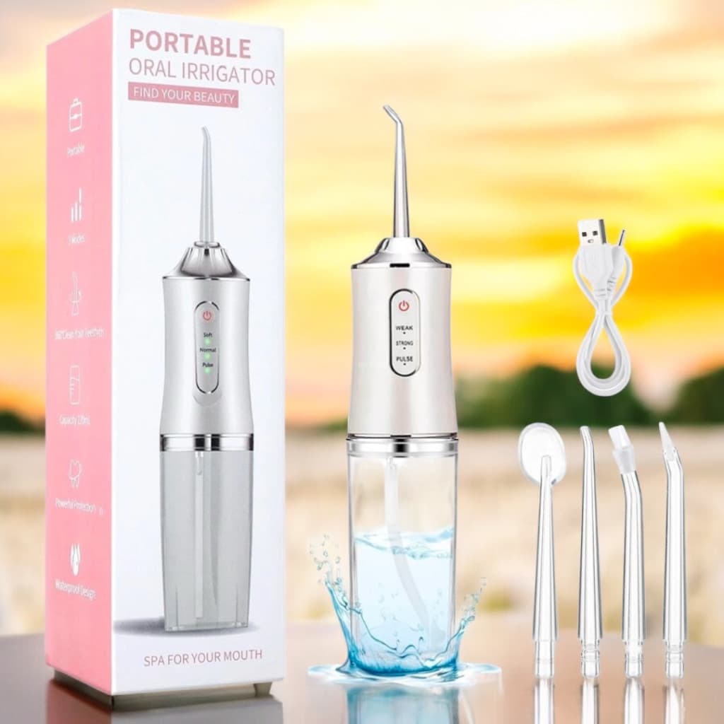 Irrigador Bucal Elétrico Fio Dental de Água Jato Forte para Dentes Gengiva Implante Dentário
