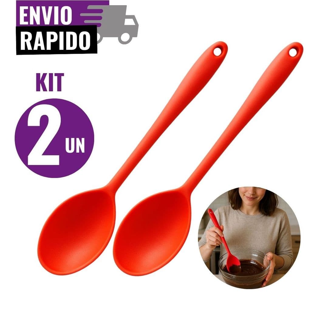 Conjunto 2 Colher de Silicone Grande Antiaderente Resistente ao Calor Utensílio Cozinha Durável Seguro