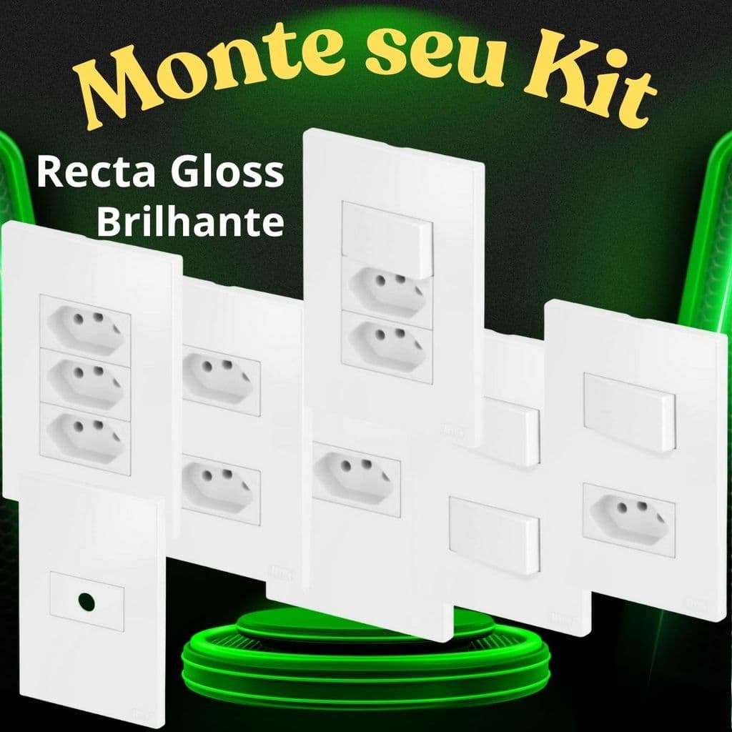 MONTE O SEU KIT: Conjunto 4x2 Tomada Branca 10a 20a Interruptor Simples Paralelo Blux Recta Branco Gloss Brilho Premium