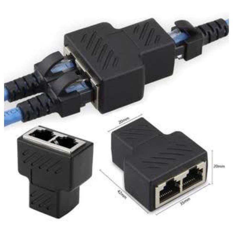 Duplicador Conector Extensor Rj45 1x2 Splitter Plug T Preto