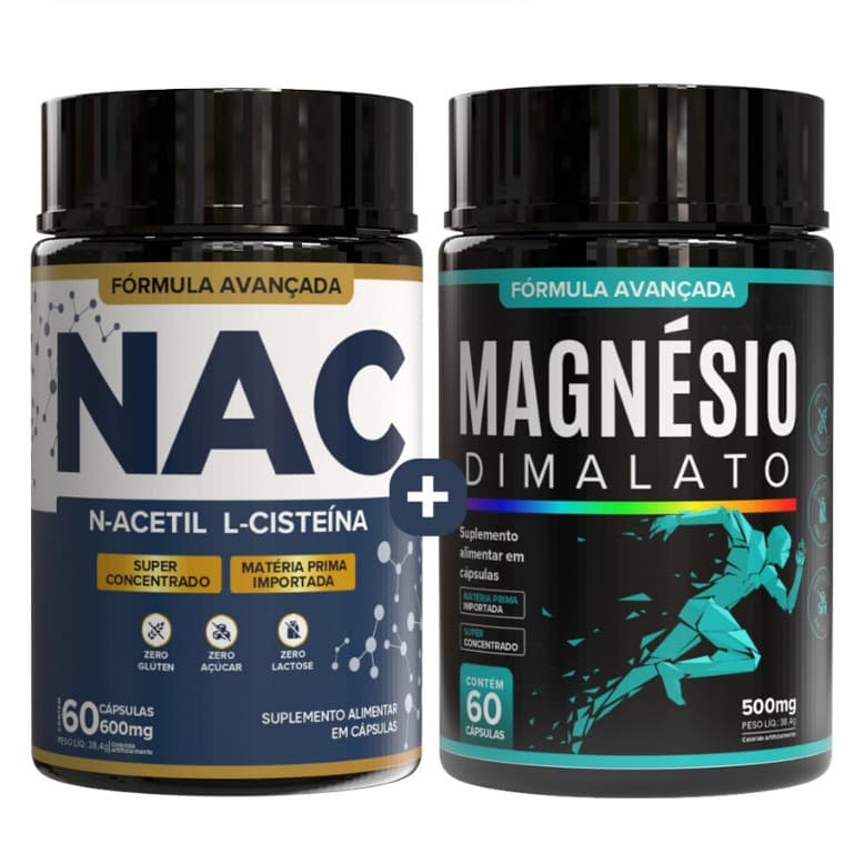 NAC N-Acetil L-Cisteína + Magnésio Dimalato – Energia, Proteção e Equilíbrio Diário - 120 Caps