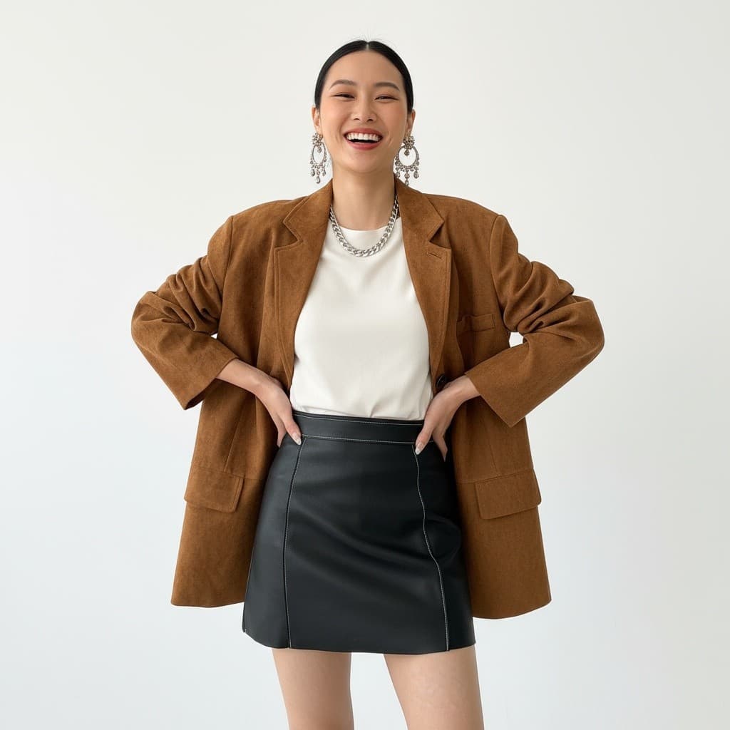 Beverlay Off Days Camurça Falso Contorno Blazer Solto 2025 Outono Inverno Novo Estilo