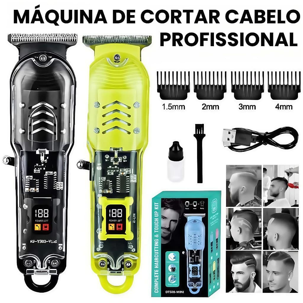 Máquina De Cortar Cabelo Profissional Smart Lcd Barbeador Elétrico Transparente Sem Fio Para Homens