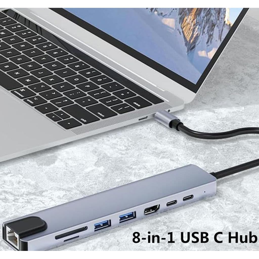 Adaptador de Hub 8 Em 1 - Tipo-C USB3.0 TF Leitor De Cartão SD USBC RJ45 Portas PD Para PC Laptop Phone