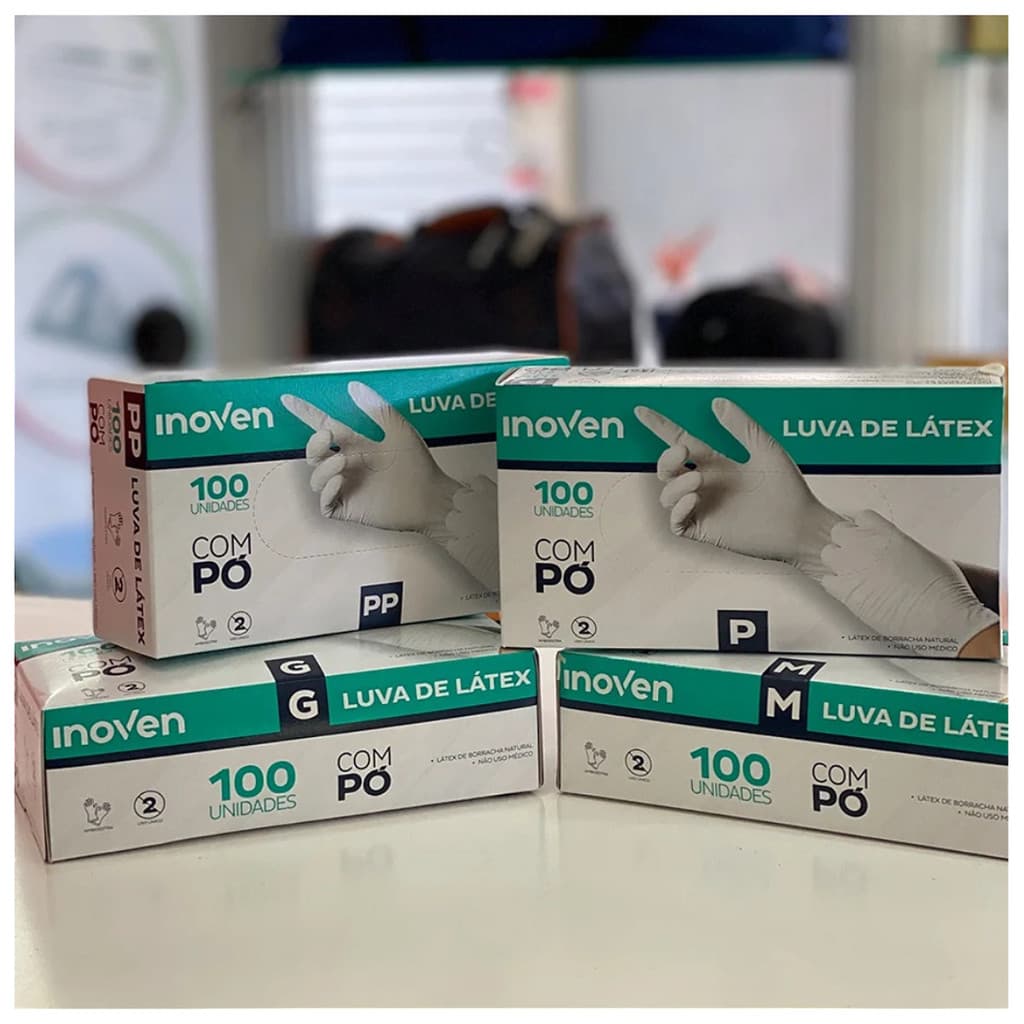 Luva Latex Pó Talco Descartavel Caixa 100un Kit Inoven Borracha PP P M G Pequena Media Grande Procedimento Profissional