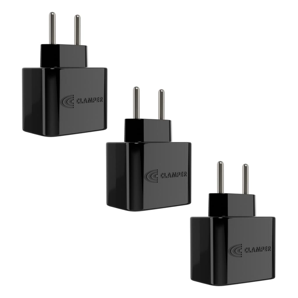 Kit com 3 Pocket 2 Pinos 10a - Dps Plug Protetor Raios Surtos Clamper LCF - Preto