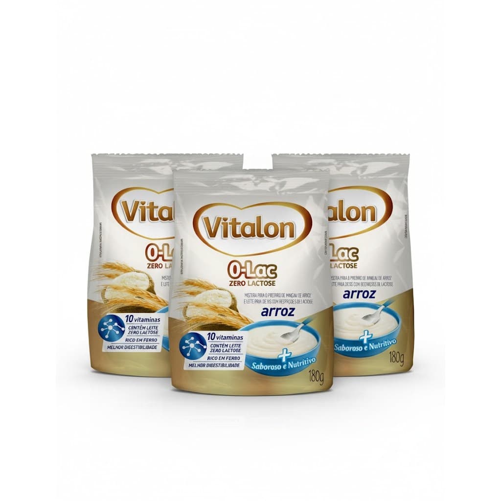 Kit 3 Mingaus de Arroz Zero Lactose Vitalon - Sachê 180g cada