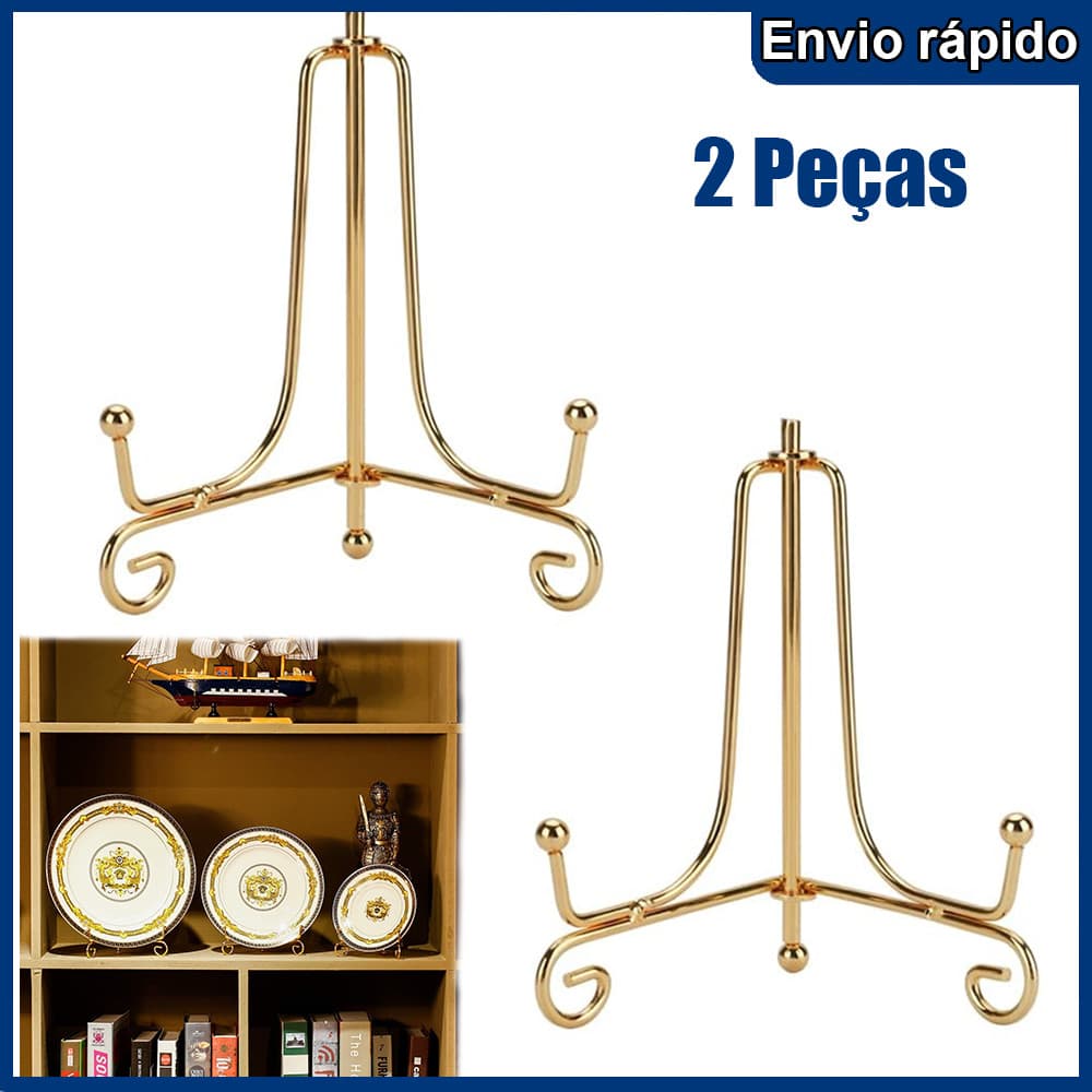 2 Peças Dourado Suporte decorativo rústico porta prato com foto artesanato mineiro 14.8cm