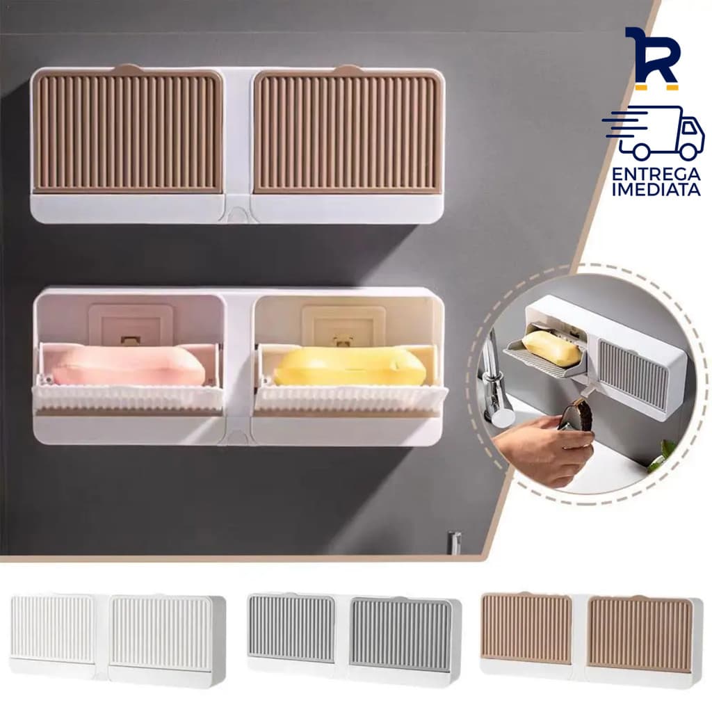 Porta Sabão Saboneteira Duplo com Adesivo para Parede Banheiro com Suporte e Dreno para Sabão Seco