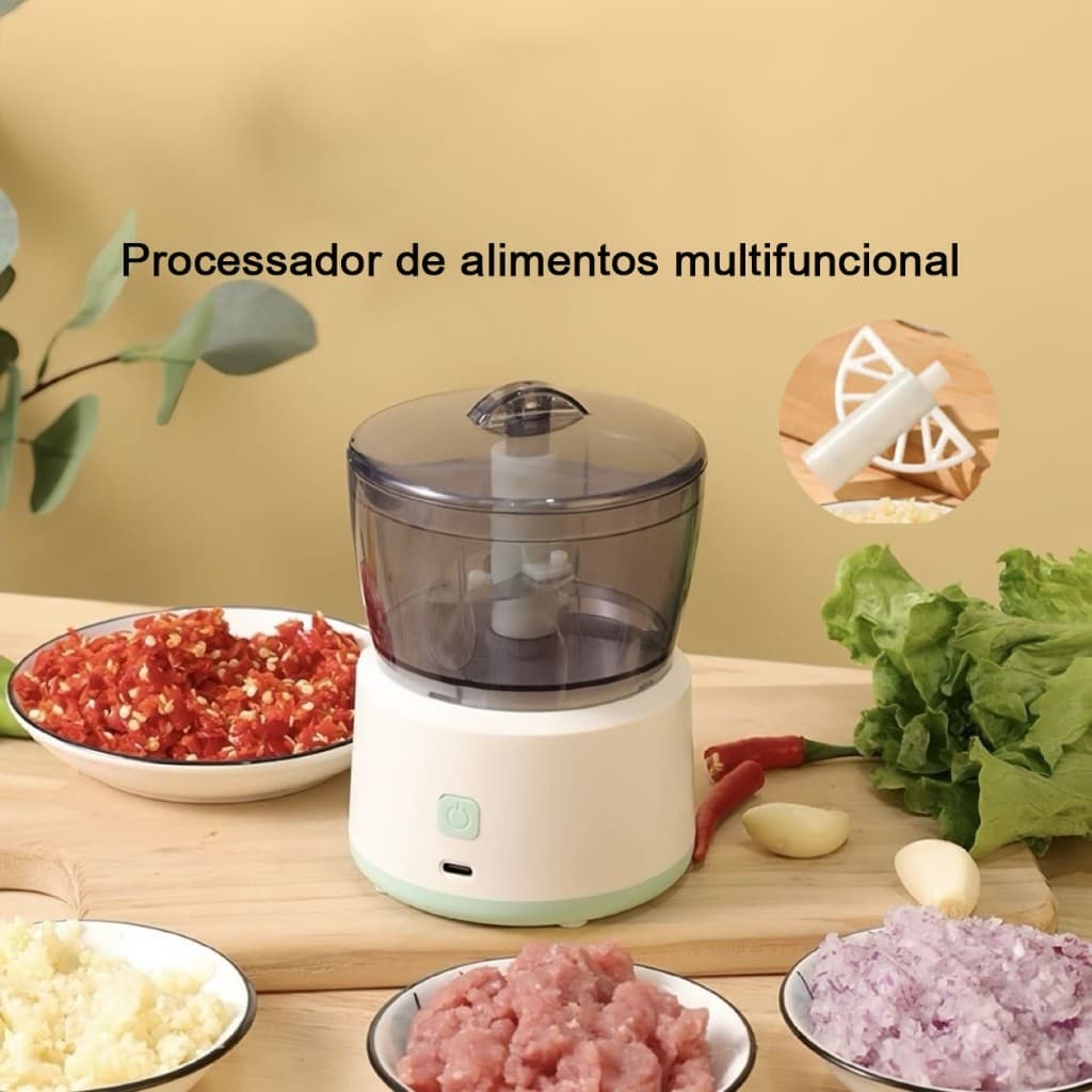 Processador De Alimentos 2 em 1 Portátil Elétrico Para Triturar e Picar Alimentos