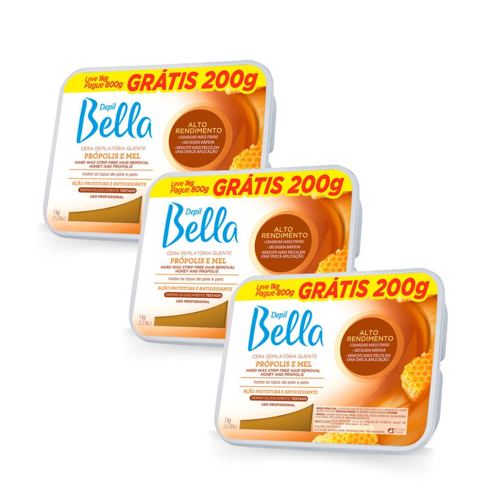 Kit Depil Bella Cera  Própolis e Mel 1kg - 3 unidades