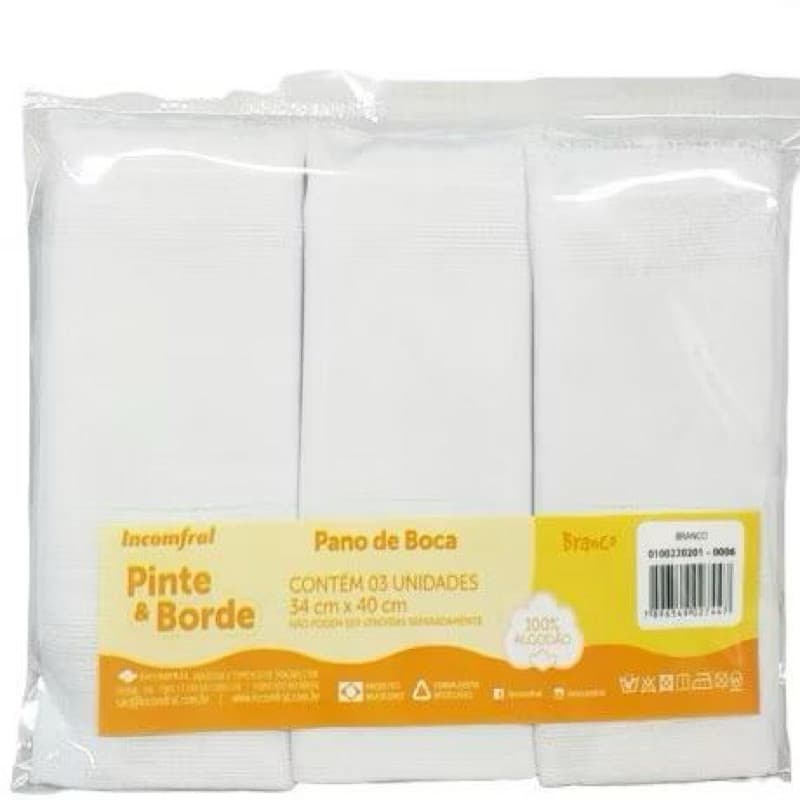 Fralda de Boca Babete PACOTE COM 3  PINTE E BORDE INCOMFRAL- FRALDA DE PANO BABETE