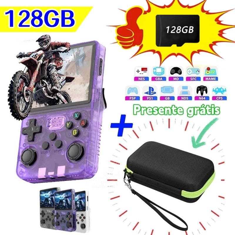 【128GB】R36S console portatil, R36S Arkos 2.0 Console De Jogos Portátil Retrô，39.000 jogos,vídeo game portátil，r35s arkos