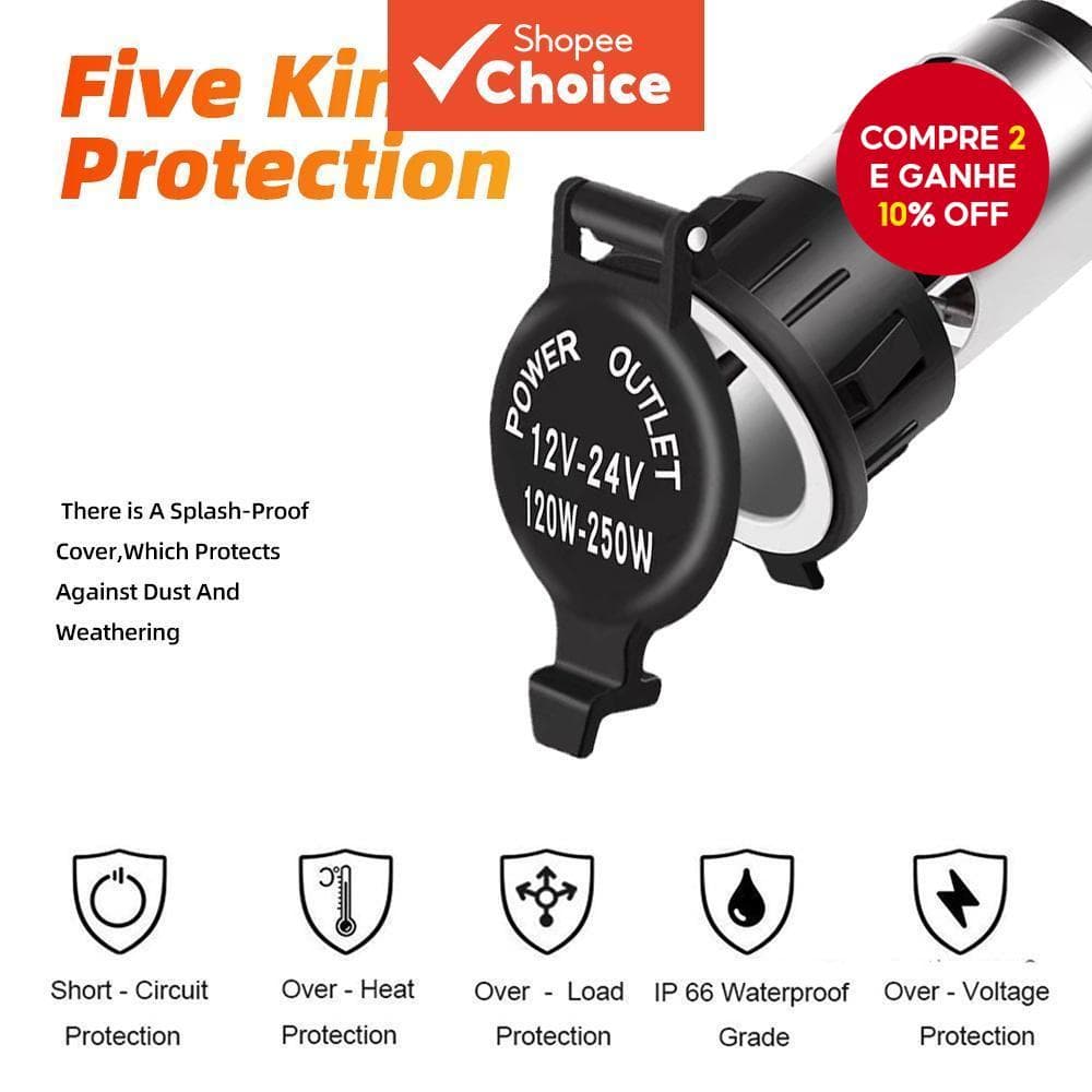 Novo Soquete de Carregador de Isqueiro à Prova d'Água 12-24V/120W para Motocicleta/Barco/Carro