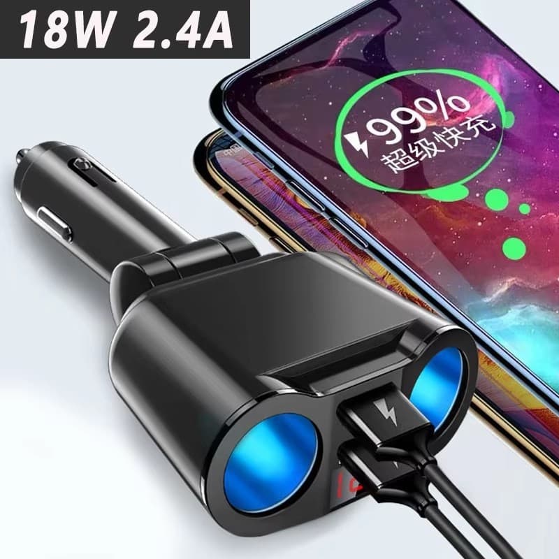 Isqueiro Do Carro Divisor USB Plug Conversor 5V 2.4A Dupla Tomada Adaptador De Energia Monitor Tensão Para Telefone MP3 