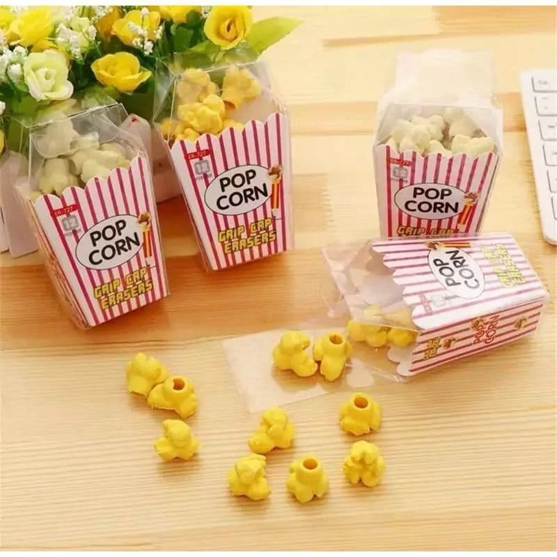 Kit 12 Borrachas Grip Pipoca para Lápis – Papelaria Criativa e Divertida 