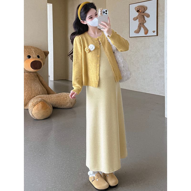 Vestido de maternidade terno outono inverno 2025 novo estilo High-End estilo ocidental camisola jaqueta colete saia de m