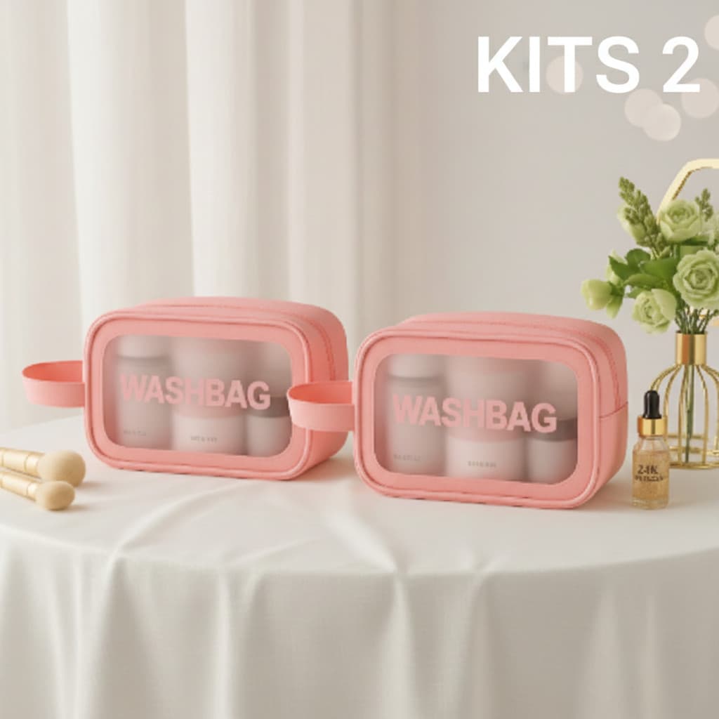 Kits 2 Necessaire PVC Washbag Transparente Impermeável Para Viagem Maquiagem Cosméticos Bolsa Organizadora Multiuso