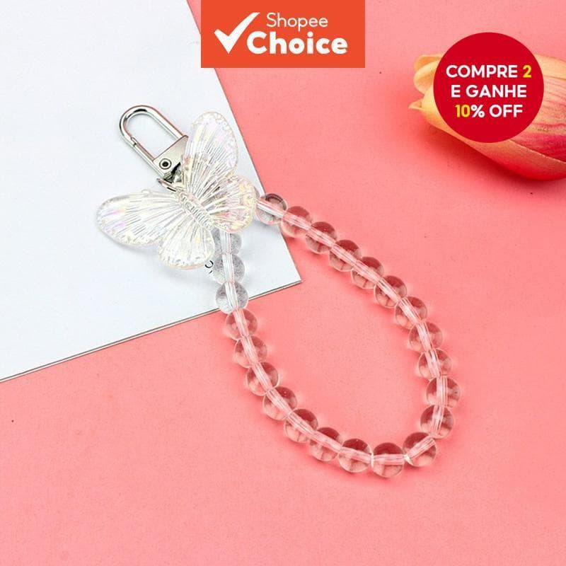 Chaveiro Borboleta de Cristal Rosa com Pingente Transparente Acessórios