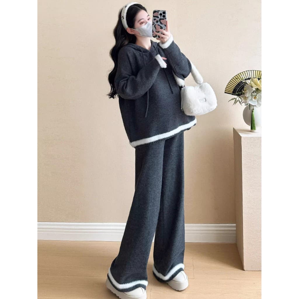 Roupa de maternidade outono inverno terno 2025 novo estilo preguiçoso camisola calças superiores terno de duas peças mãe