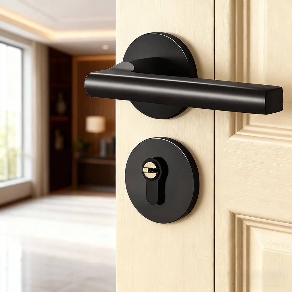 Fechadura Reforçada Luxo Preta para Porta de Madeira Com 3 Chaves