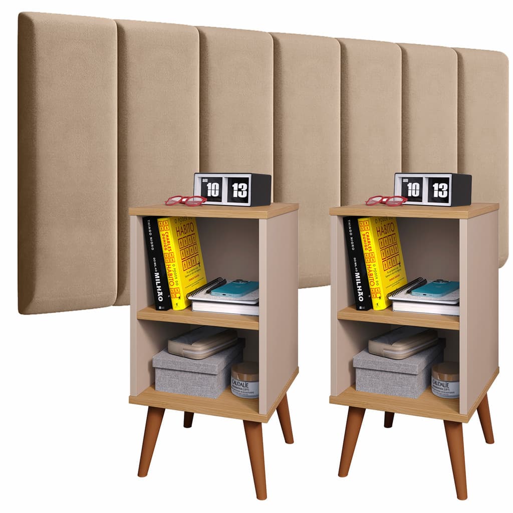 Conjunto Quarto Casal Solteiro 2 Mesas de Cabeceira Com Prateleira E Cabeceira Modulado - MÓVEIS UP