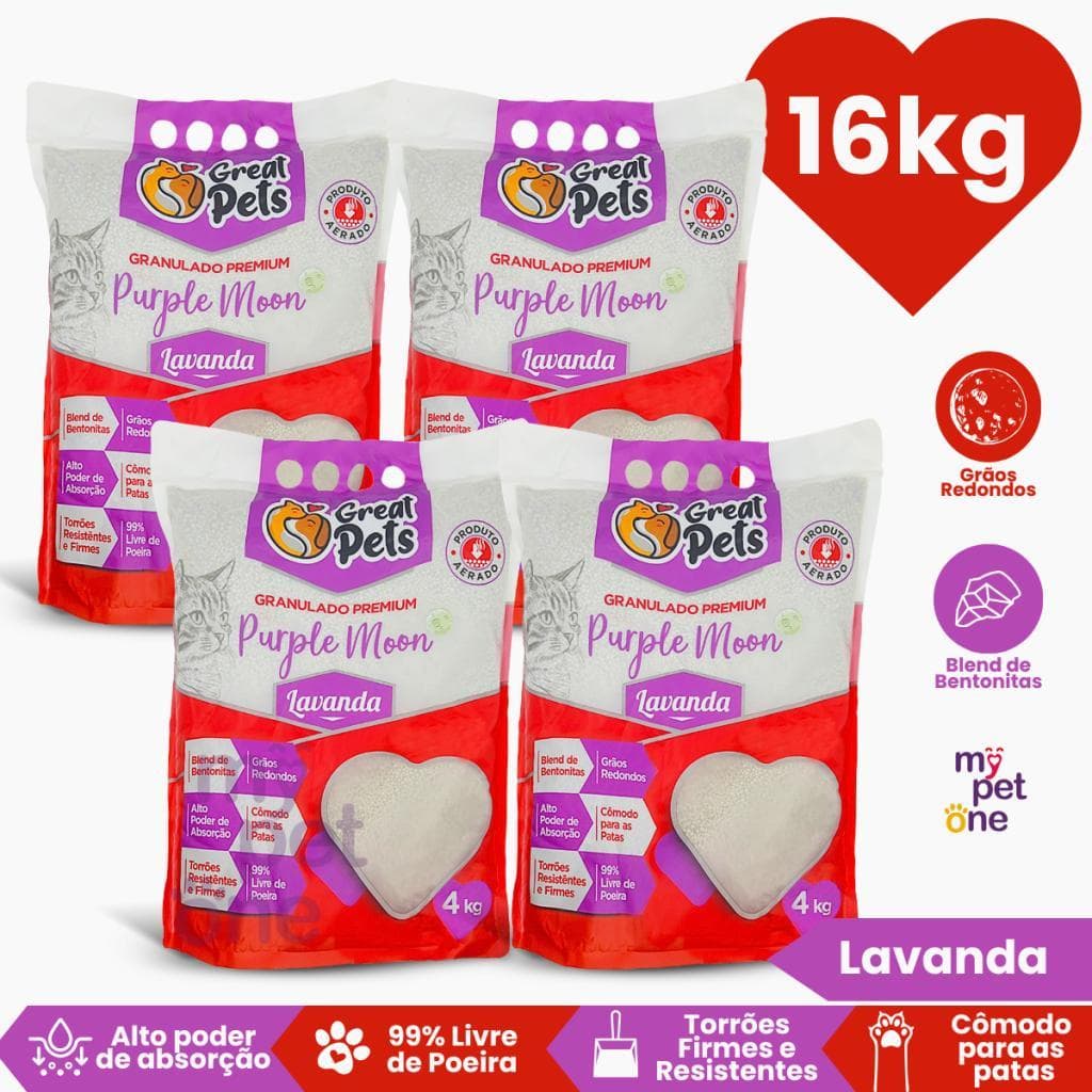 Areia Bentonita Esférica Premium Lavanda Great Pets para Gatos - 4Kg a 16Kg