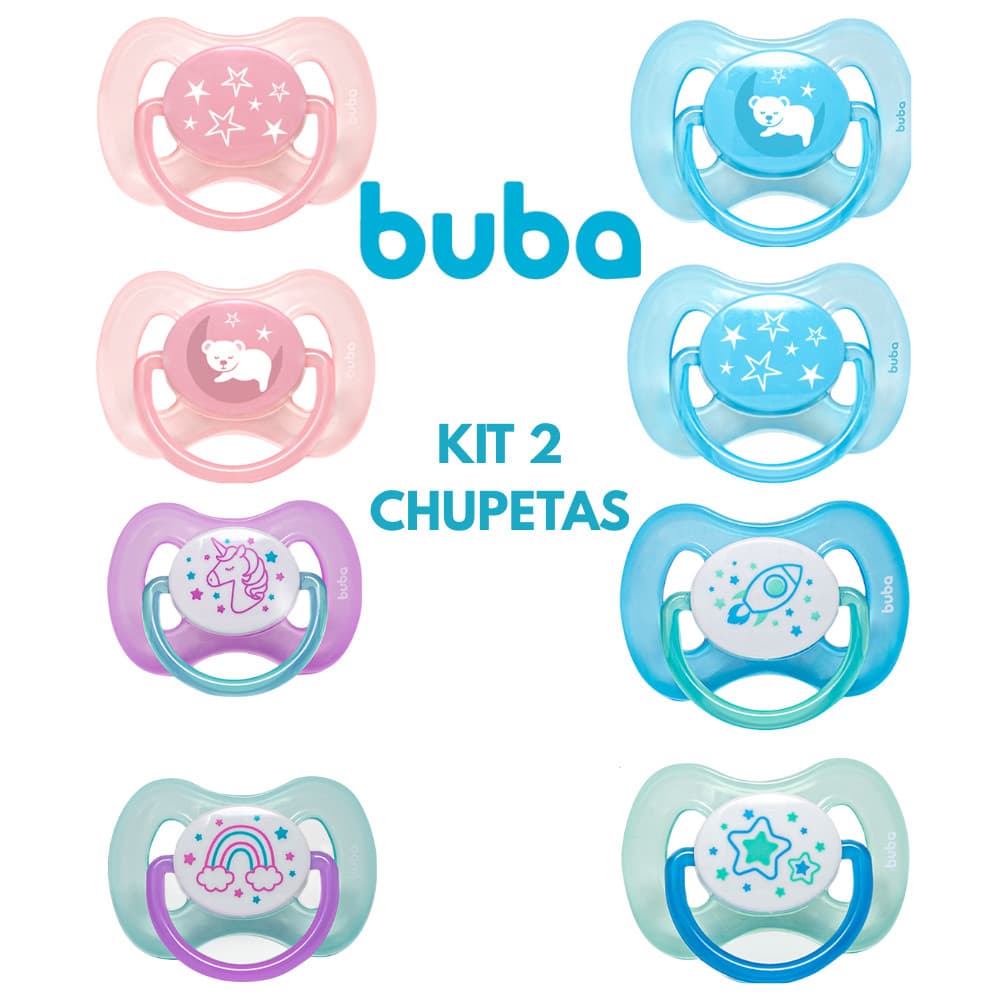 Kit 2 Chupetas Buba Comfort Ultra Soft Silicone – Tamanho 1 e 2, Diversos Modelos