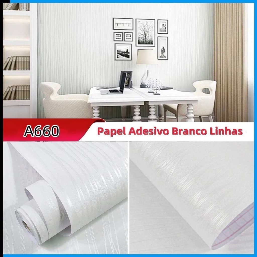 Papel de Parede 3D Linha Branco 5 METROS x 45CM Adesivo Autocolante para Sala