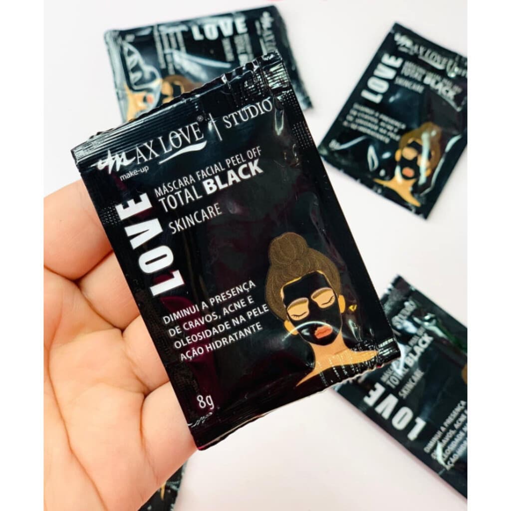 Kit 10 Unidades Máscara Facial Total Black Max Love - Pele Limpa e Macia Redução de Acne e Oleosidade