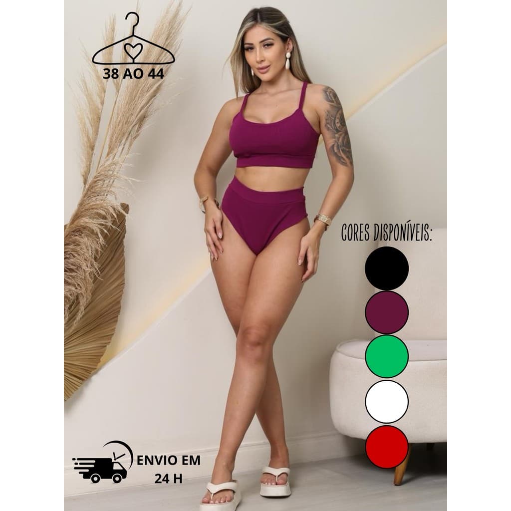 Biquíni Cintura Alta Feminino Calcinha HotPants de Anarruga Tecido Duplo/Top com Bojo/Conjunto moda Praia Verão premium