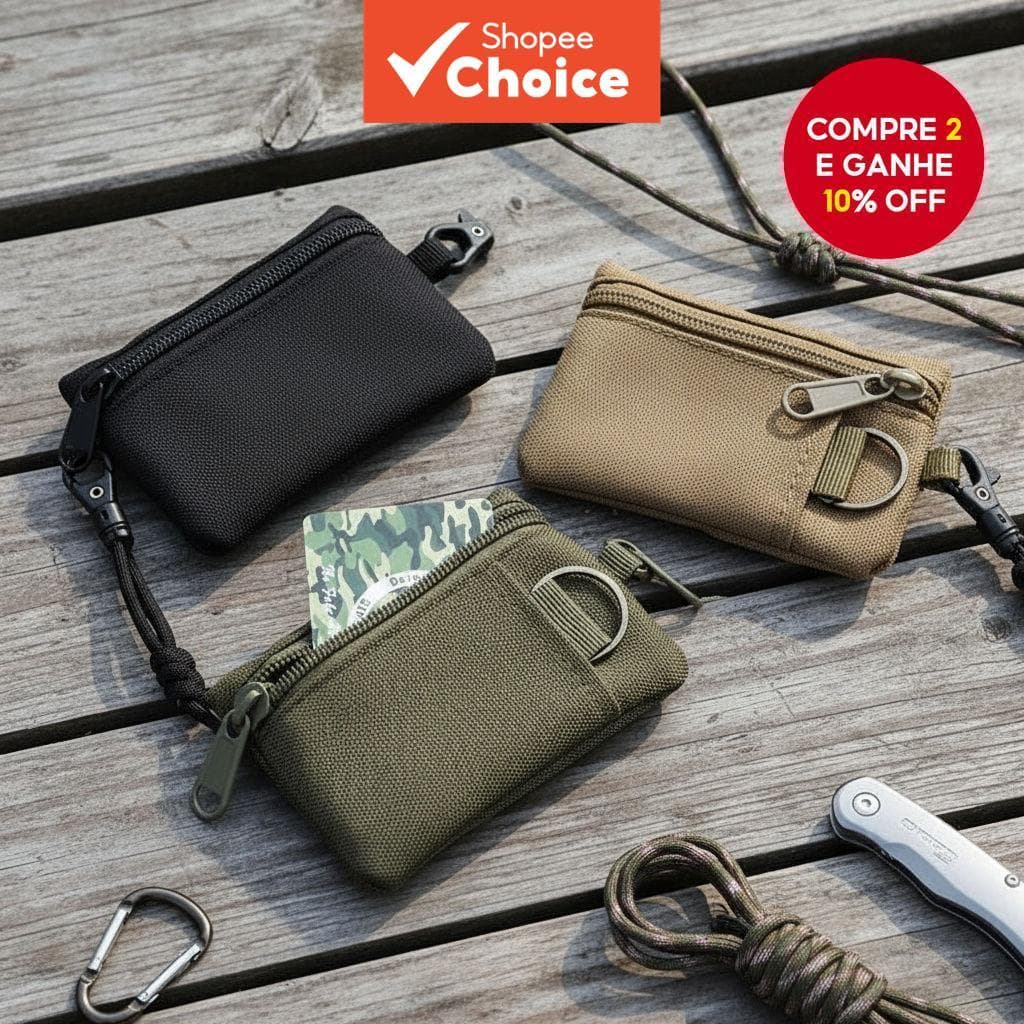  Pochete de pescoço em lona japonesa unissex - Carteira compacta para moedas e cartões com zíper e alça removível