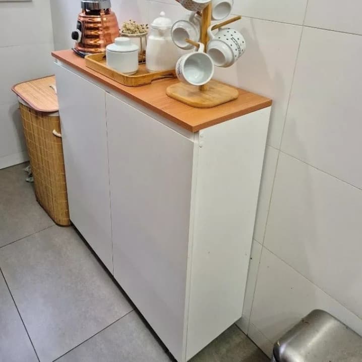 Balcão Buffet 100% MDF Branco Com  Tampo no amadeirado freijó ou preto