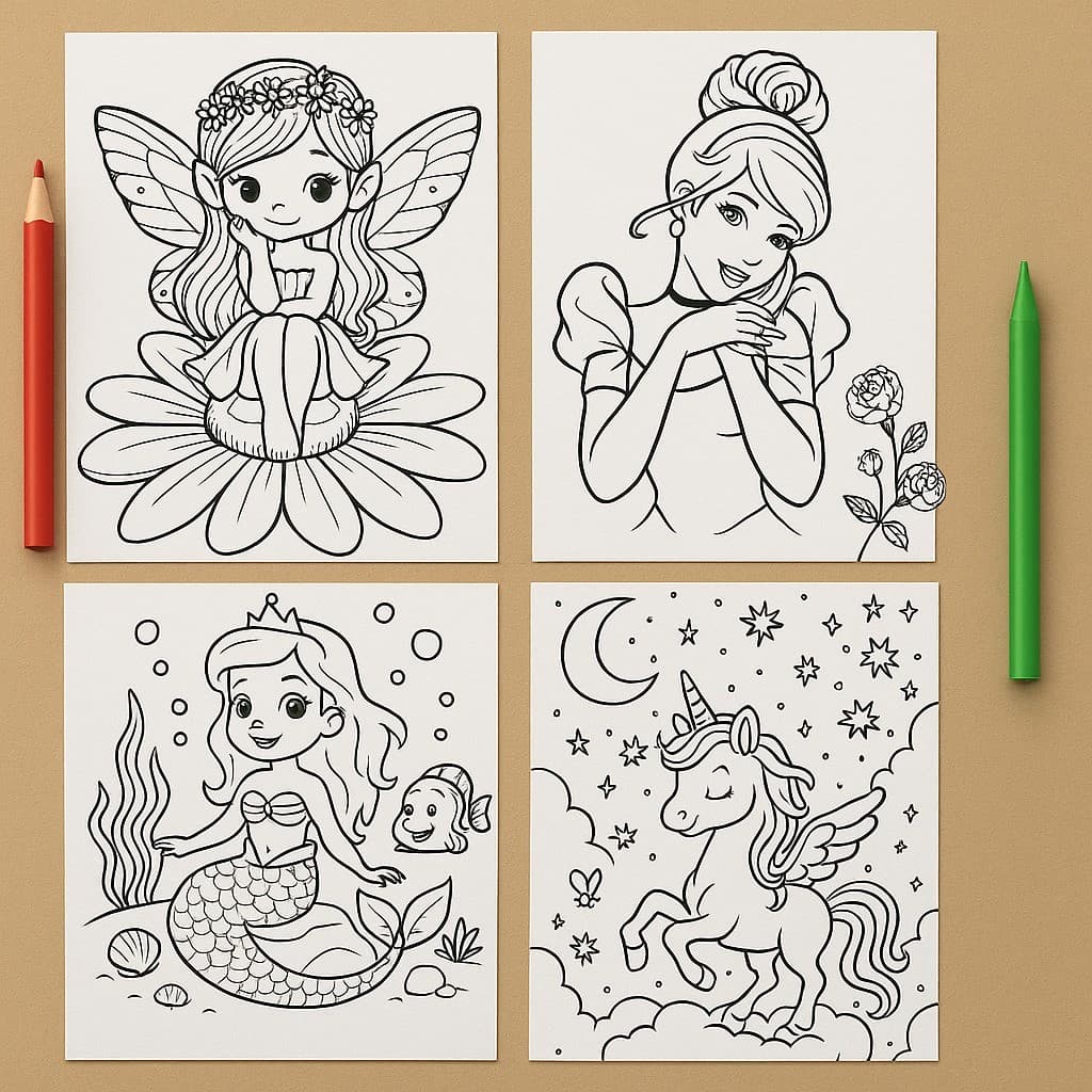 Desenhos para Colorir Meninas Princesas Fadas Unicórnios Moda Bonecas Infantil