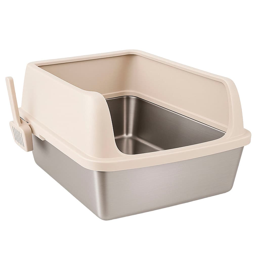 Caixa De Areia Aberta Aço Inox Para Gatos Banheiro Sanitário Resistente Pet Pá Grande 53x40,6x30cm