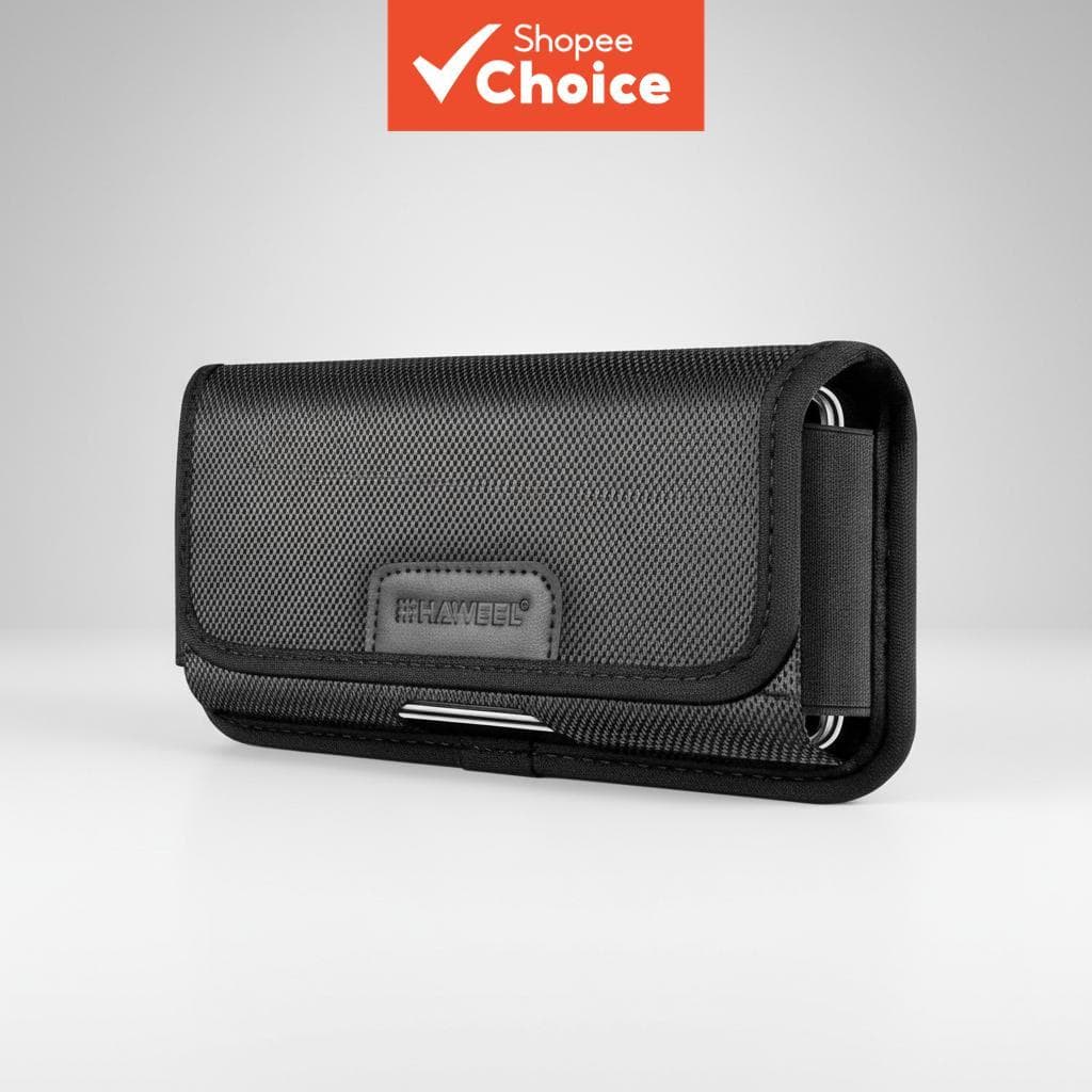  Pochete de Nylon para Celulares de 6.1 a 6.8 Polegadas - Presilha Horizontal com Porta-Cartões (Preta)