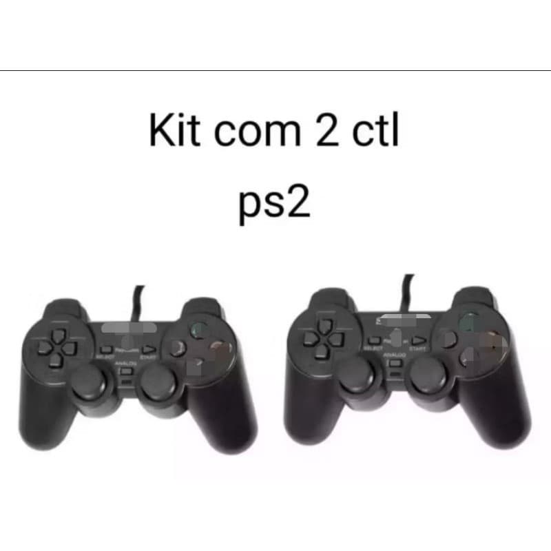 Kit com 2  controles ps2 com fio envio em 24h premium