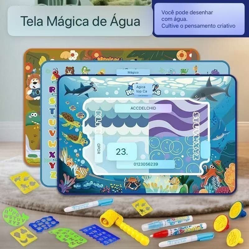 Tapete de Água Mágico Brinquedo Educativo para Criatividade Reutilizável com  Canetas Presente