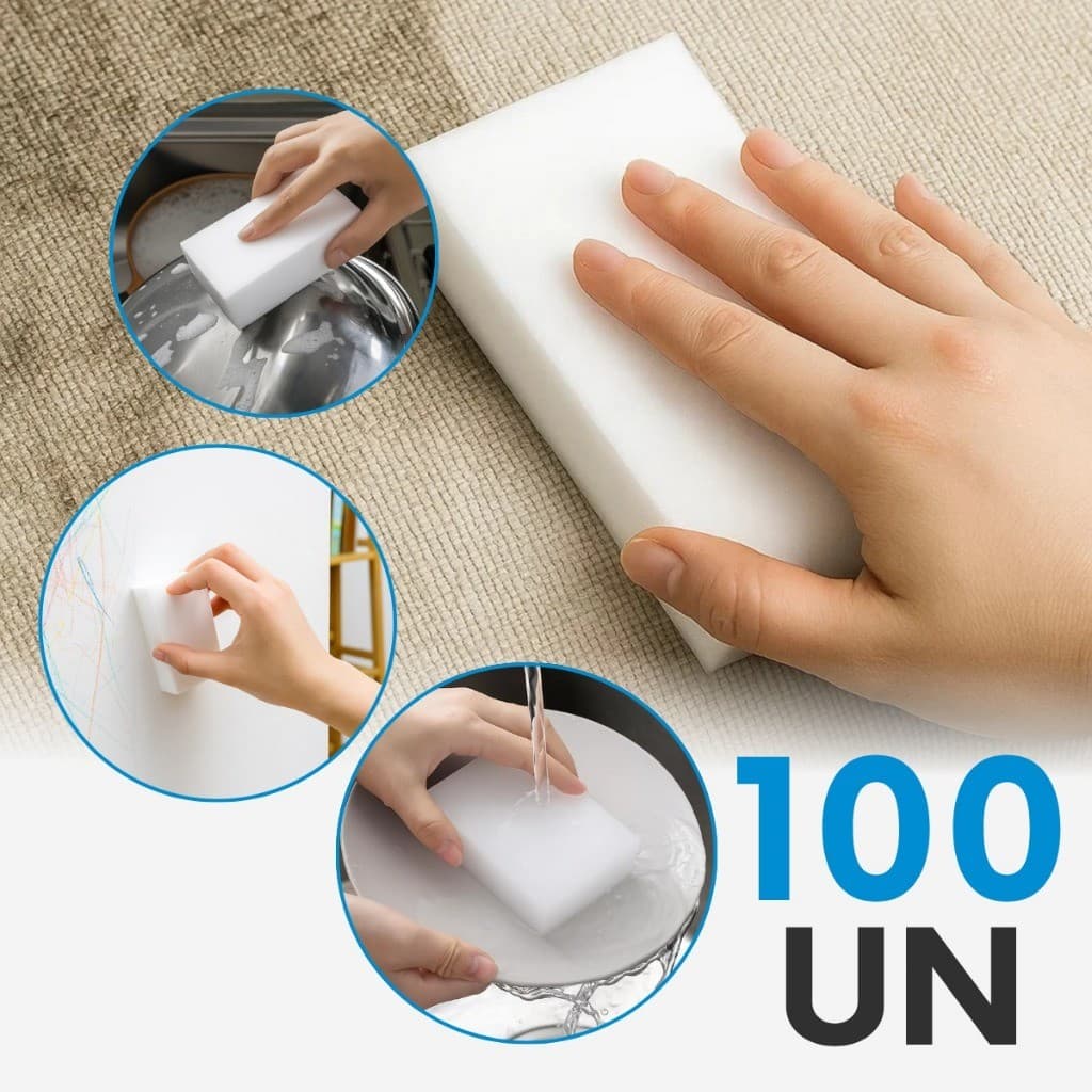 Kit 100un Esponjas Mágica Tira Manchas E Riscos Bucha Melamina