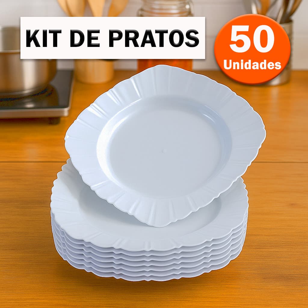 Kit 50 Pratos Plástico Quadrado Resistente, Leve, Reutilizável, Ideal pra Festas