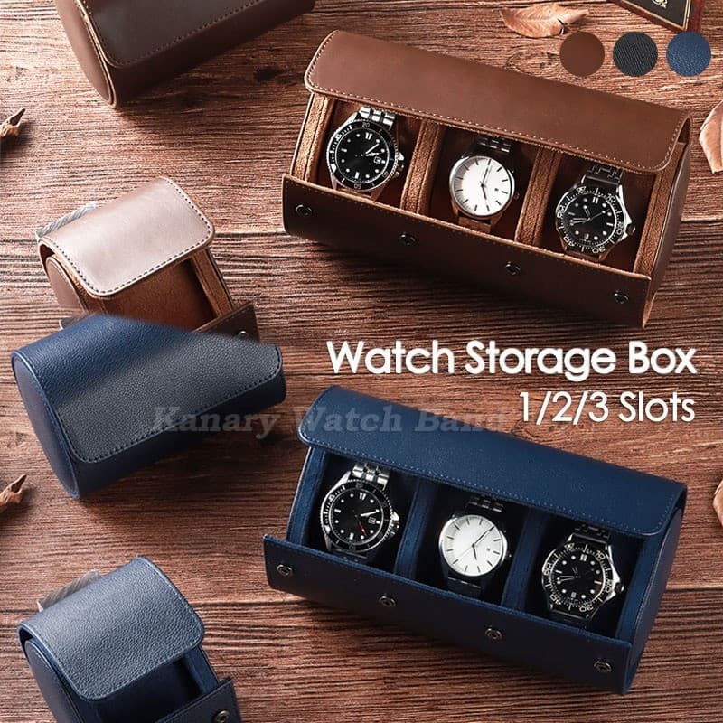 Caixa De Armazenamento De Relógio De Rolo De Couro De Luxo Vintage 1 2 3 Slots Portátil Caso Viagem Presente Pulso Organ