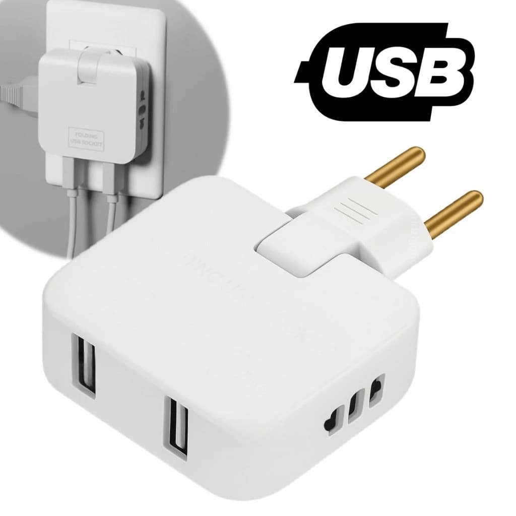 Tomada Adaptador Benjamin Dobrável 20A com 04 Entradas Duplo USB 20A