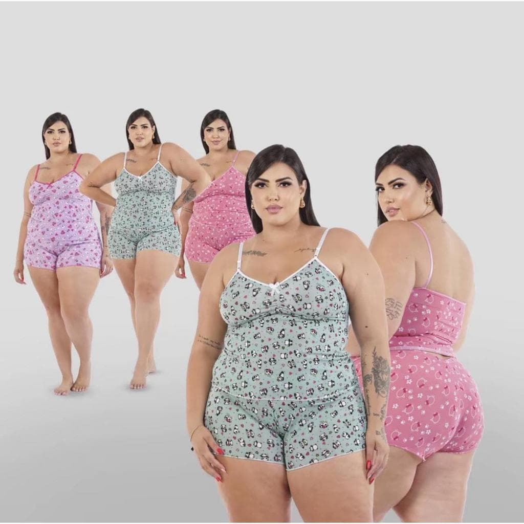Kit 3 Pijama Verão Baby Doll PLUS SIZE Short Doll MICRO ESTAMPADO Feminino Noite Fresquinho