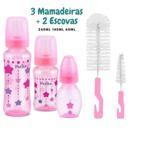 KIT MAMADEIRA COLOR - 3 UNIDADES - 60ML - 140ML - 240ML + 2 Escovas para Lavagem de mamadeira e bico