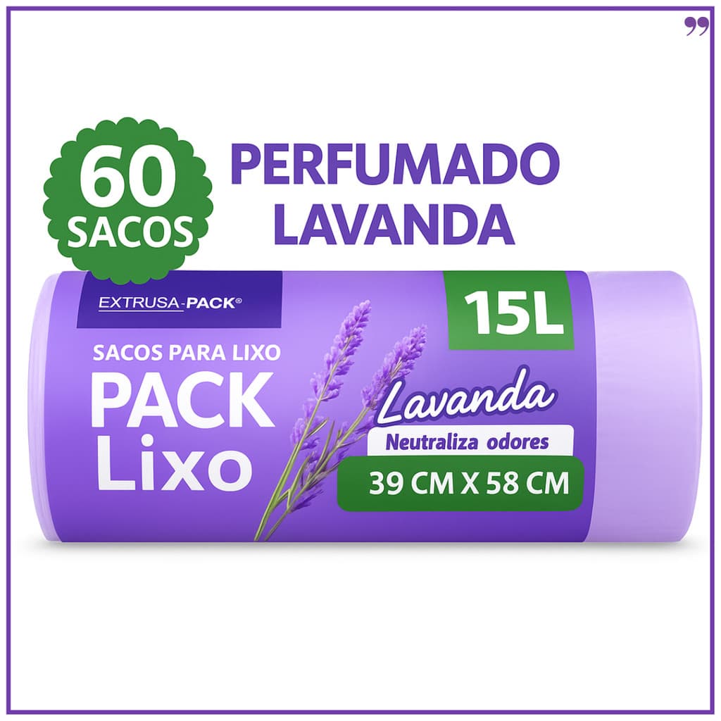 Sacos de Lixo 15L – 60 Sacos | Com Perfume, Reforçado, Neutraliza Odores/ Anti Insetos| 39x58 cm