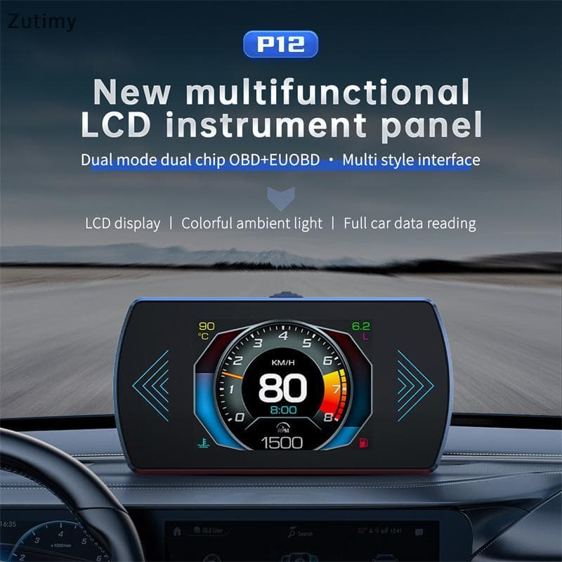 [Zutimy] P12S Car Up Display Sistema Duplo Para Medidor De Carro HUD Digital Inteligente Velocidade De Combustível Leitu
