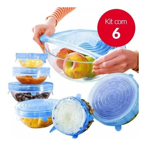 Kit 6 Tampas Silicone Elástica Reutilizável Tamanhos Variados Cozinha Pronta Entrega