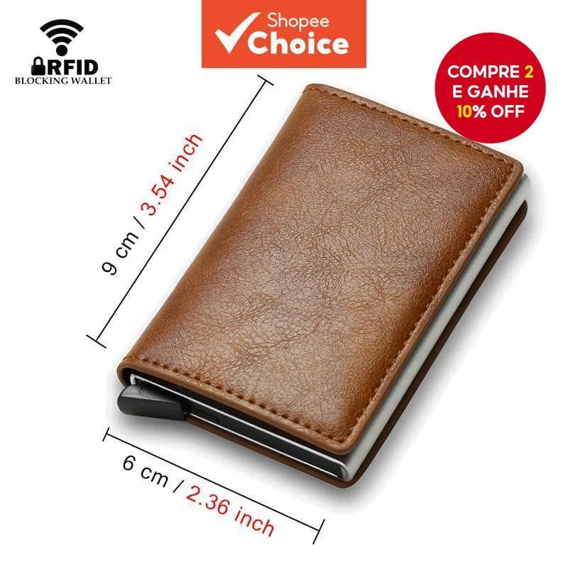  Nova Carteira Anti-RFID para Cartões de Crédito Masculina, Porta-Cartões Bancários, Estojo Pequeno em Couro, Fina e